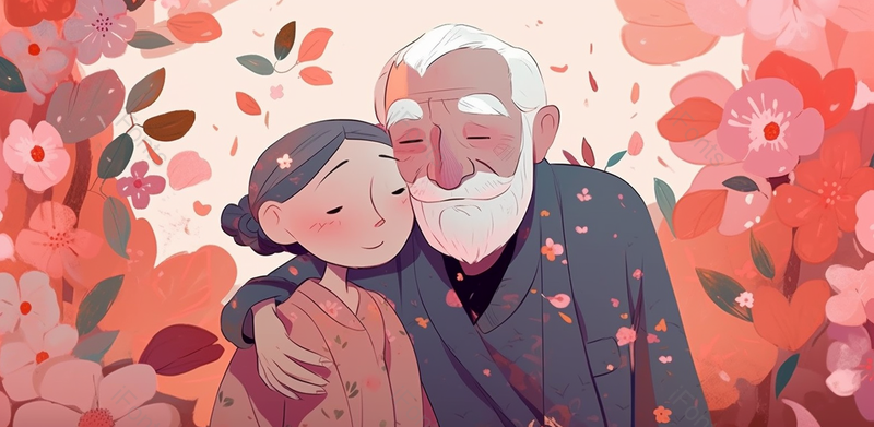 花丛中老年人夫妻520情人节手绘场景,插画/手绘图,插画/手绘图库,插画/手绘图下载,插画/手绘